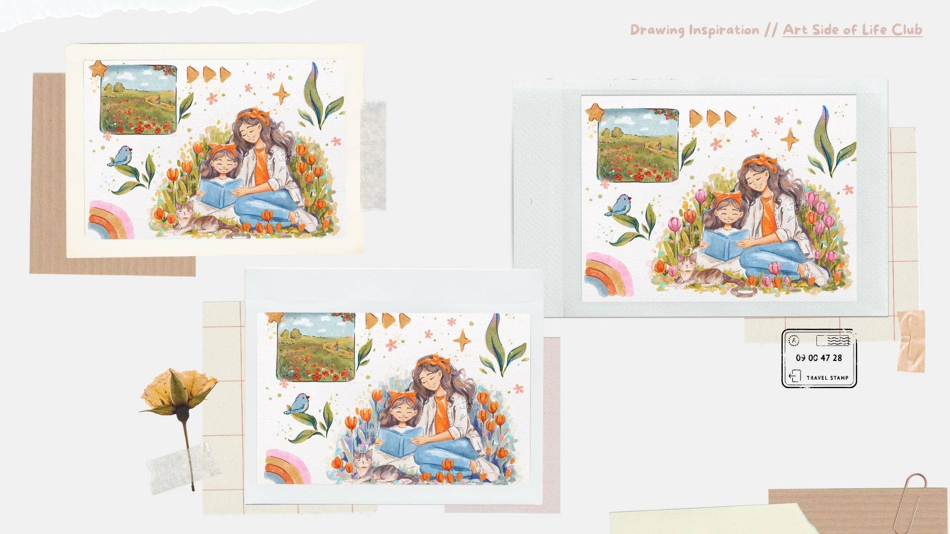 Countryside sketchbook spread illustration