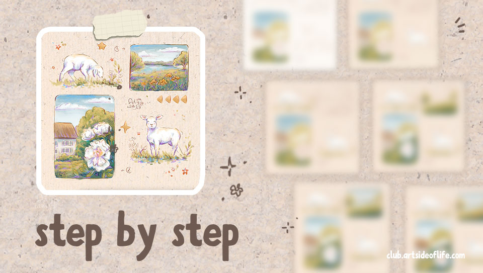 Countryside sketchbook spread illustration